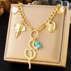 Vintage snake elephant animal charm stainless steel necklace