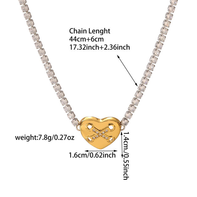 Two tone tennis chain star clover heart butterfly stainless steel necklace