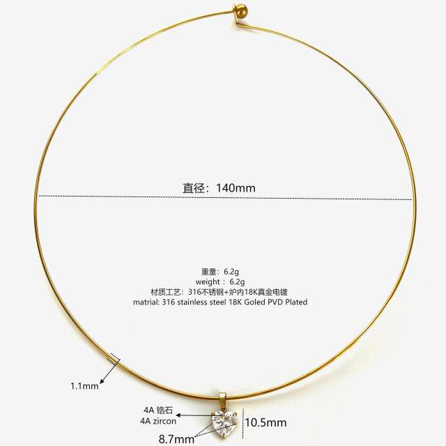 4A cubic zircon charm stainless steel necklace choker