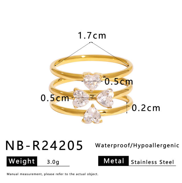 Zircon Love Four-leaf Flower Stainless Steel Rings Women's stackable rings