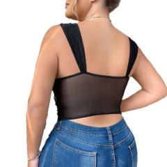 Plus size black lace sexy corset tops