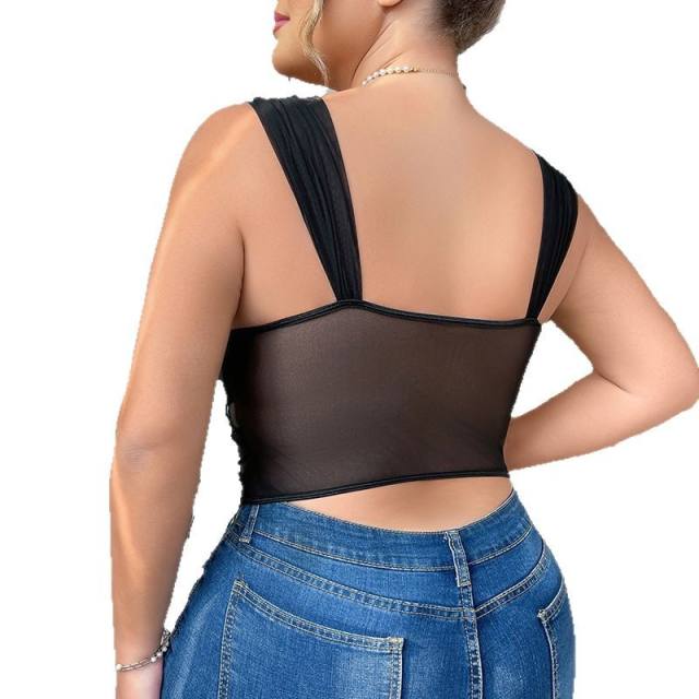 Plus size black lace sexy corset tops