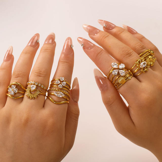 Zircon Love Four-leaf Flower Stainless Steel Rings Women's stackable rings