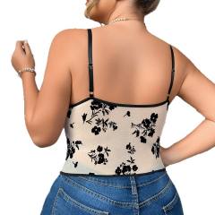 Plus size floral printing corset tops camisole