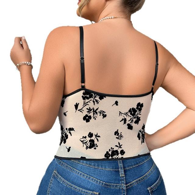 Plus size floral printing corset tops camisole