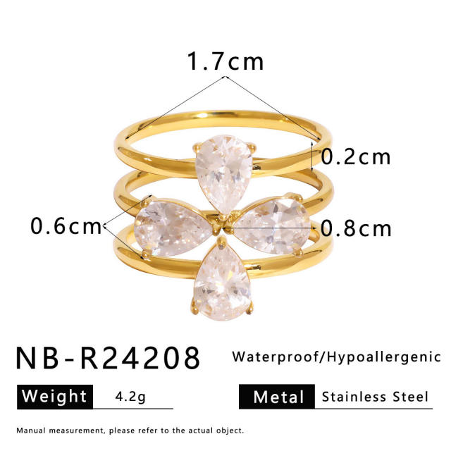 Zircon Love Four-leaf Flower Stainless Steel Rings Women's stackable rings