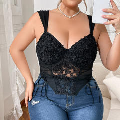 Plus size black lace sexy corset tops