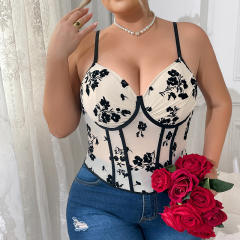 Plus size floral printing corset tops camisole