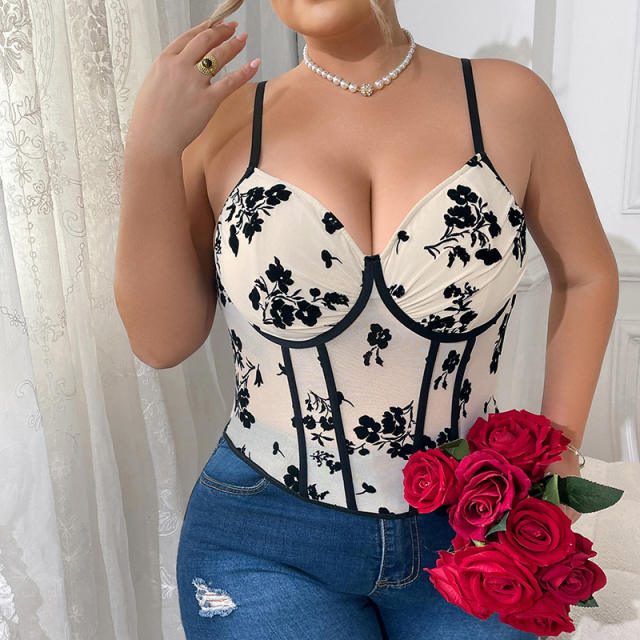 Plus size floral printing corset tops camisole
