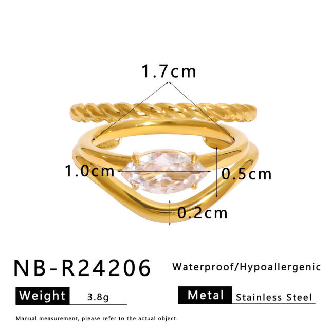 Zircon Love Four-leaf Flower Stainless Steel Rings Women's stackable rings