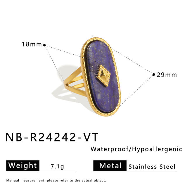 Vintage natural stone statement stainless steel rings