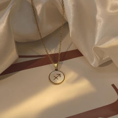 18KG white shell roune piece pendant zodiac stainless steel necklace