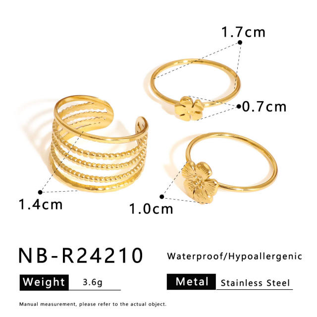Zircon Love Four-leaf Flower Stainless Steel Rings Women's stackable rings