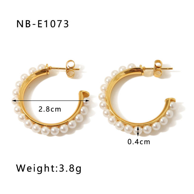 Pearl bead inlaid stainless steel earrings hoop earrings collection