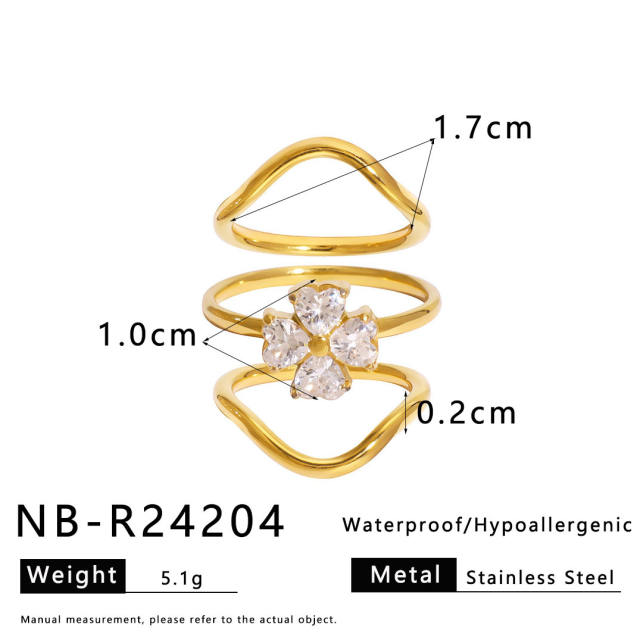 Zircon Love Four-leaf Flower Stainless Steel Rings Women's stackable rings