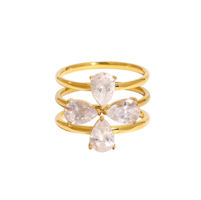 Zircon Love Four-leaf Flower Stainless Steel Rings Women's stackable rings