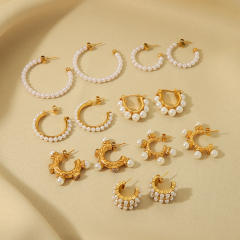Pearl bead inlaid stainless steel earrings hoop earrings collection