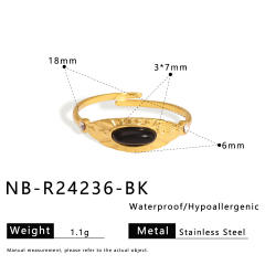 Vintage natural stone statement stainless steel rings