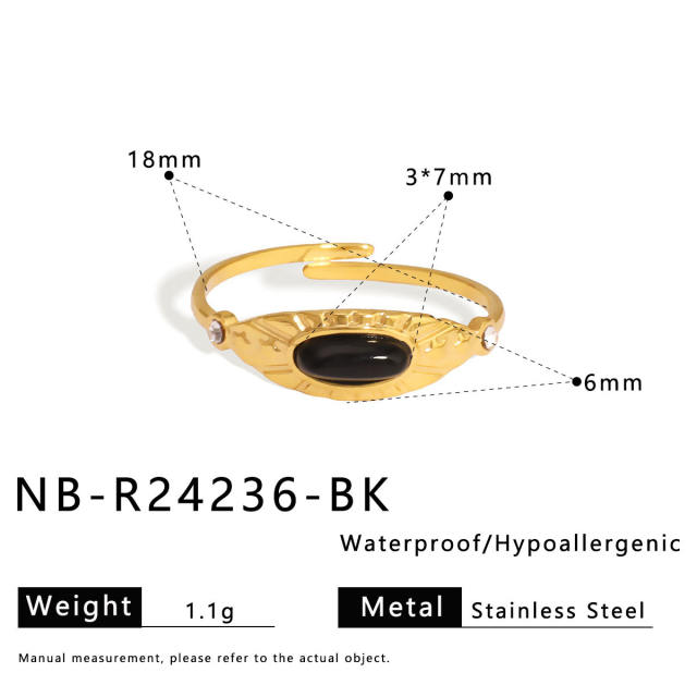 Vintage natural stone statement stainless steel rings