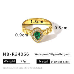 Delicate cubic zircon inlaid emerald stainless steel rings diamond rings