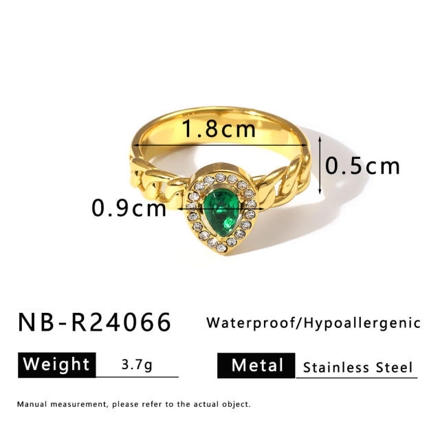Delicate cubic zircon inlaid emerald stainless steel rings diamond rings