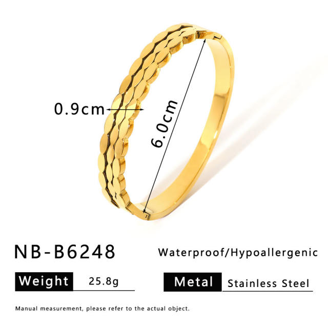 18K gold plated two tone stainless steel bangle hollow bangle
