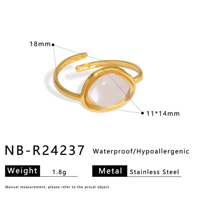 Vintage natural stone statement stainless steel rings