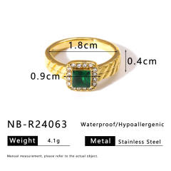 Delicate cubic zircon inlaid emerald stainless steel rings diamond rings