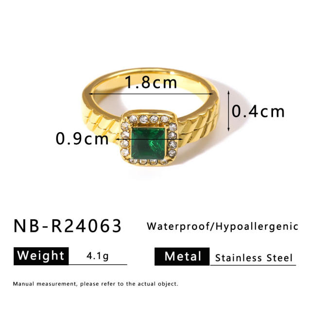 Delicate cubic zircon inlaid emerald stainless steel rings diamond rings