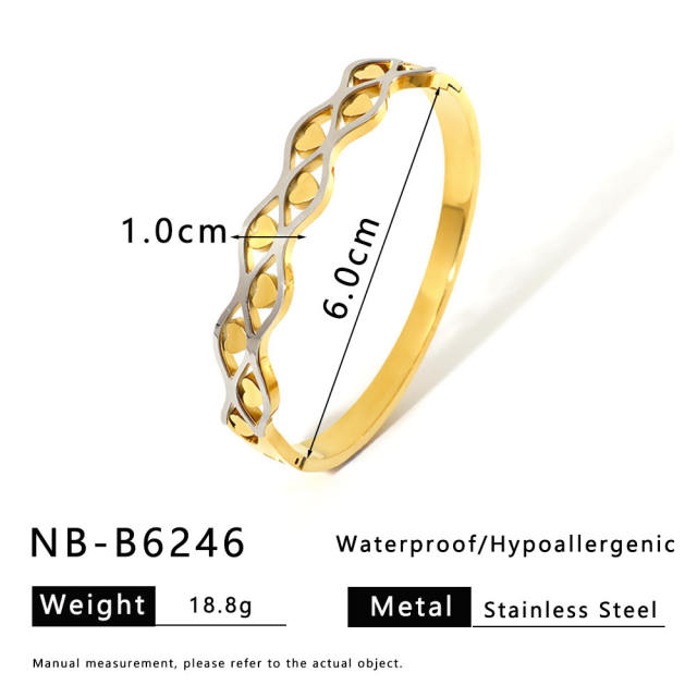 18K gold plated two tone stainless steel bangle hollow bangle