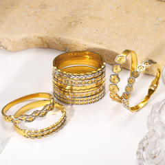 18K gold plated two tone stainless steel bangle hollow bangle