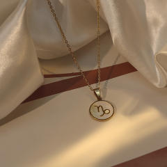 18KG white shell roune piece pendant zodiac stainless steel necklace