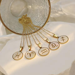 18KG white shell roune piece pendant zodiac stainless steel necklace