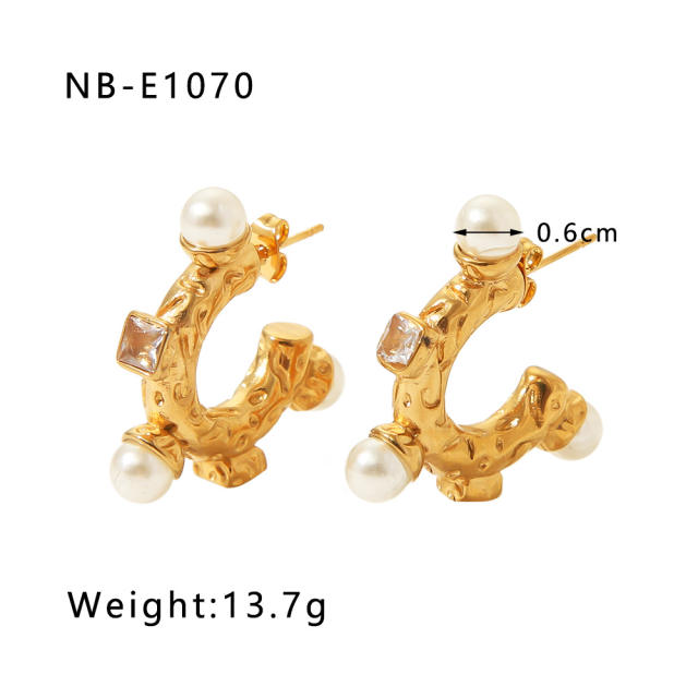 Pearl bead inlaid stainless steel earrings hoop earrings collection