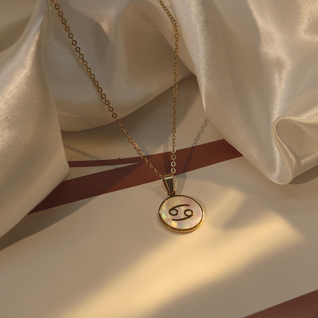 18KG white shell roune piece pendant zodiac stainless steel necklace