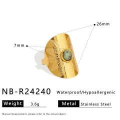 Vintage natural stone statement stainless steel rings