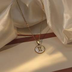 18KG white shell roune piece pendant zodiac stainless steel necklace