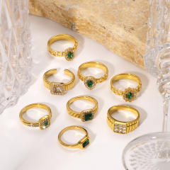 Delicate cubic zircon inlaid emerald stainless steel rings diamond rings