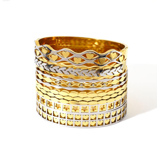 18K gold plated two tone stainless steel bangle hollow bangle