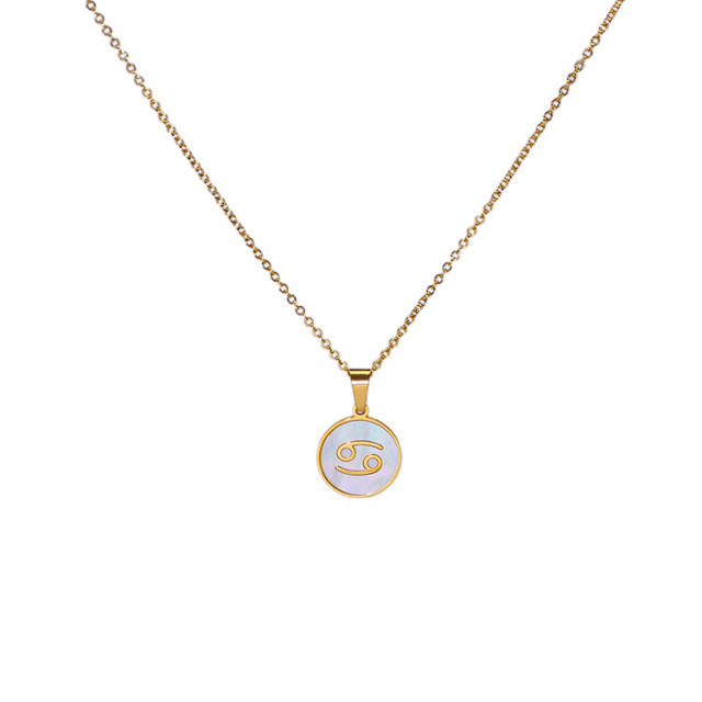 18KG white shell roune piece pendant zodiac stainless steel necklace