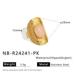 Vintage natural stone statement stainless steel rings