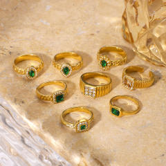 Delicate cubic zircon inlaid emerald stainless steel rings diamond rings