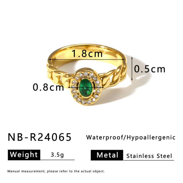 Delicate cubic zircon inlaid emerald stainless steel rings diamond rings
