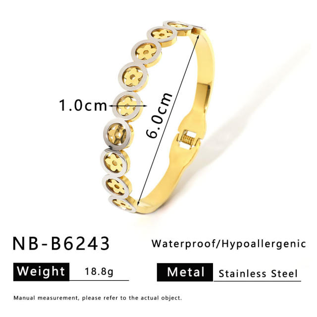18K gold plated two tone stainless steel bangle hollow bangle
