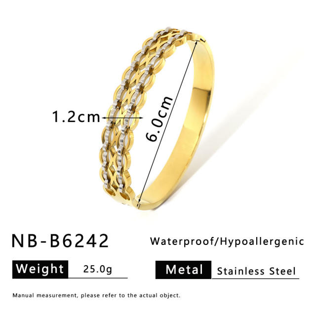 18K gold plated two tone stainless steel bangle hollow bangle