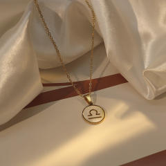 18KG white shell roune piece pendant zodiac stainless steel necklace