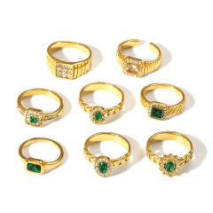 Delicate cubic zircon inlaid emerald stainless steel rings diamond rings
