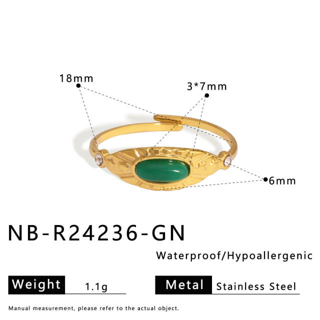 Vintage natural stone statement stainless steel rings