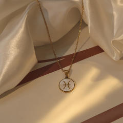 18KG white shell roune piece pendant zodiac stainless steel necklace