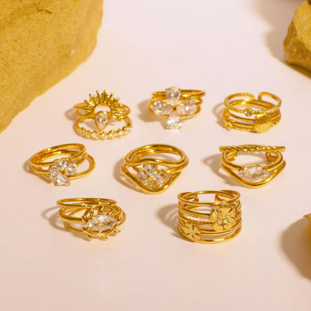Zircon Love Four-leaf Flower Stainless Steel Rings Women's stackable rings